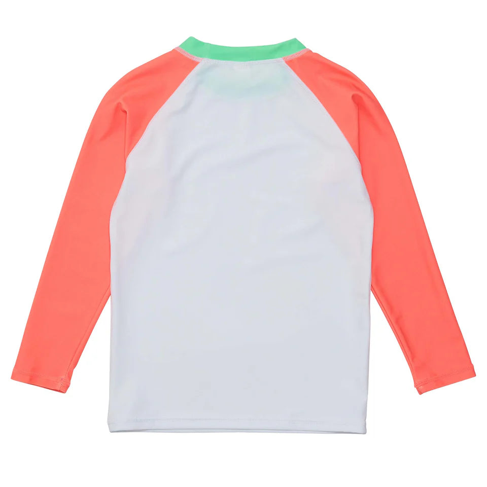 Snapperrock Kids LS Rash Top WHITE / CORAL