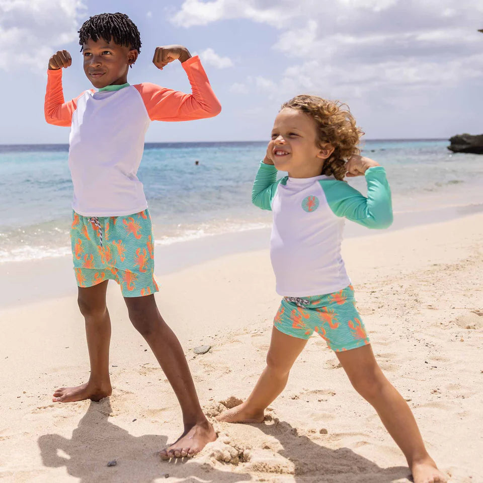 Snapperrock Kids LS Rash Top WHITE / CORAL