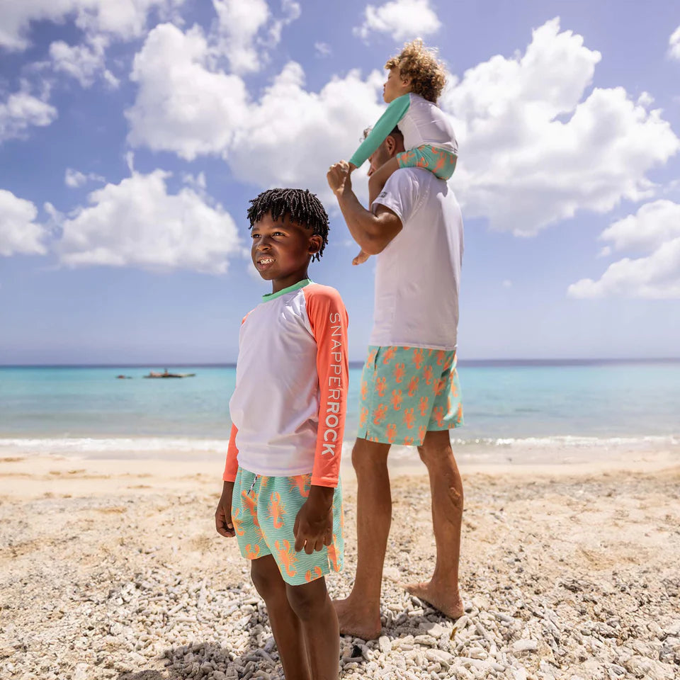 Snapperrock Kids LS Rash Top WHITE / CORAL