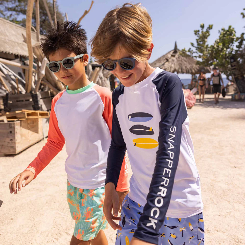 Snapperrock Kids LS Rash Top WHITE / CORAL