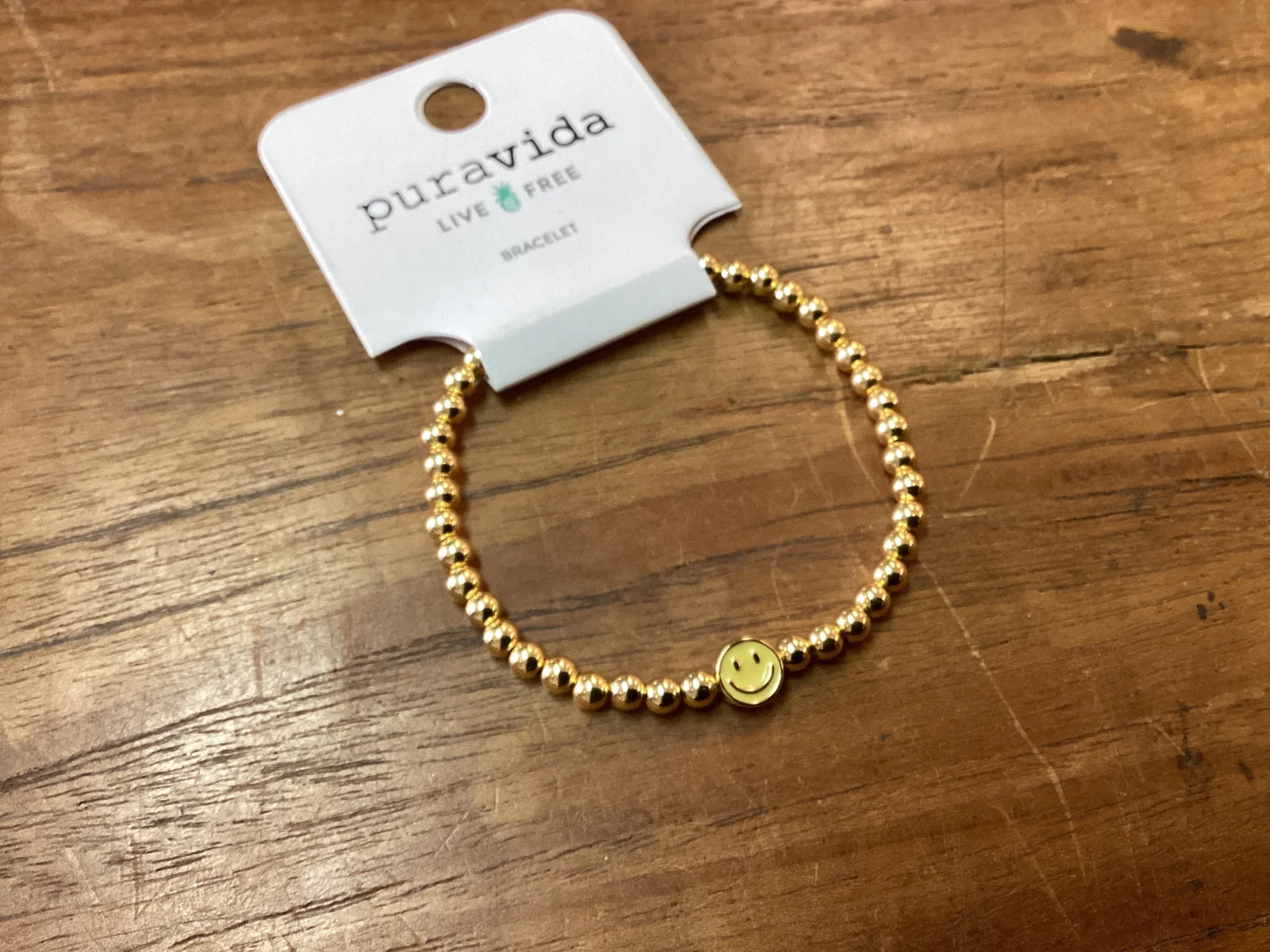 Pura Vida Happy Face Stretch Bracelet GOLD