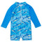 Snapperrock Baby LS Jawsome Waves Sunsuit BLUE