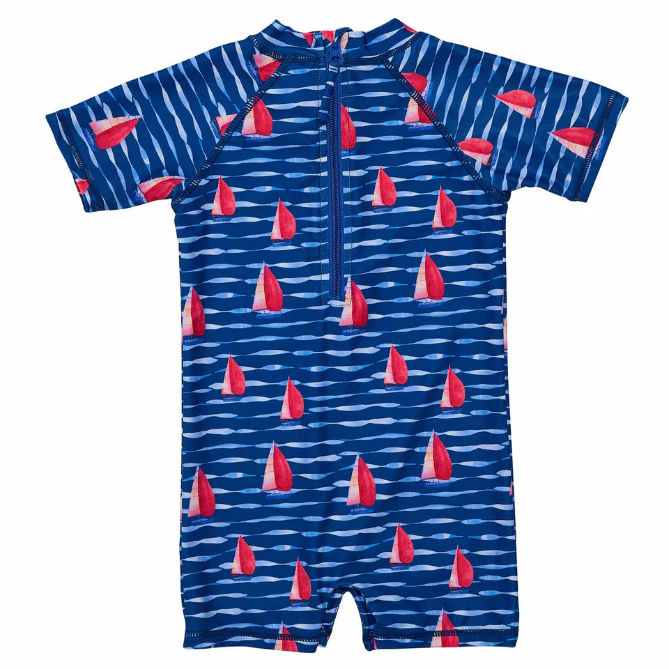 Snapperrock Baby SS Sailboat Sunsuit BLUE