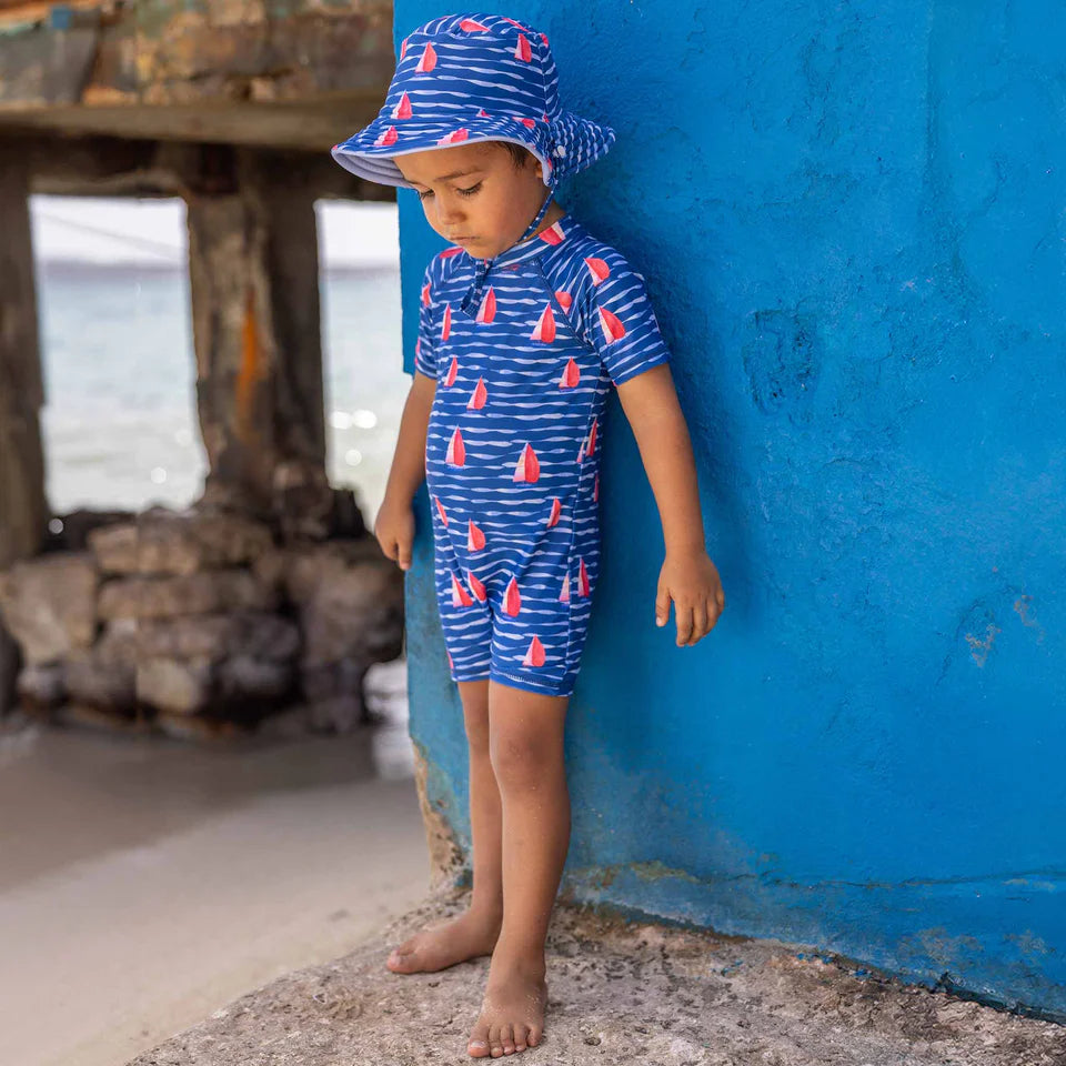 Snapperrock Baby SS Sailboat Sunsuit BLUE
