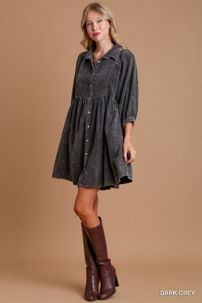 Umgee W Corduroy Dress DARK GREY