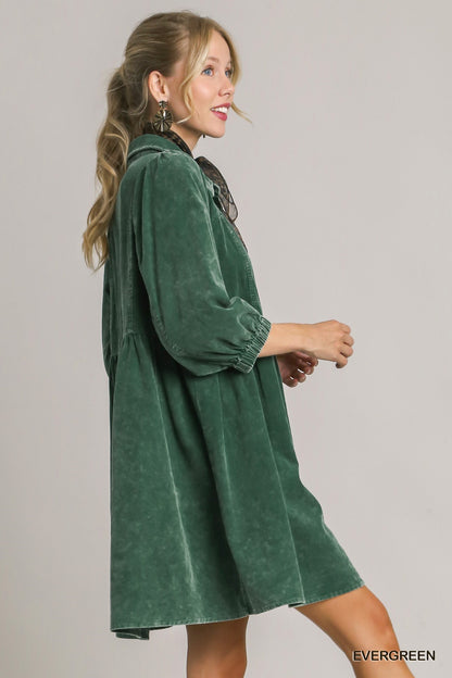 Umgee W Corduroy Dress EVERGREEN