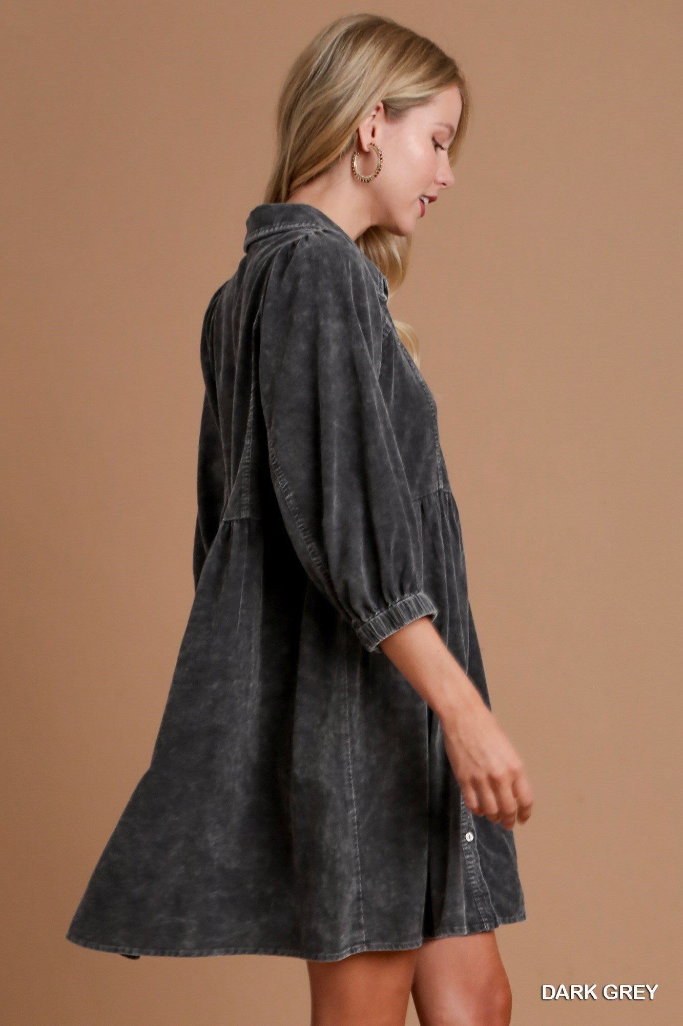 Umgee W Corduroy Dress DARK GREY