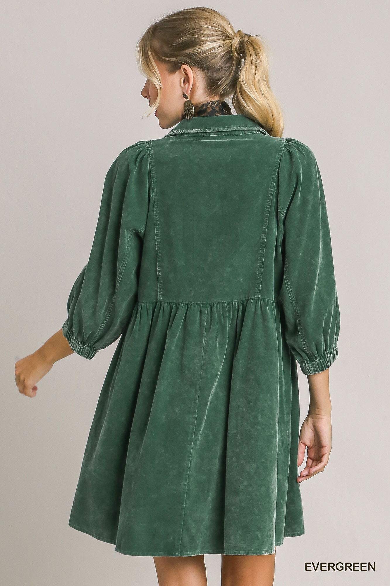 Umgee W Corduroy Dress EVERGREEN