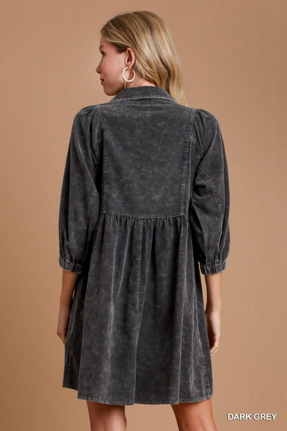 Umgee W Corduroy Dress DARK GREY