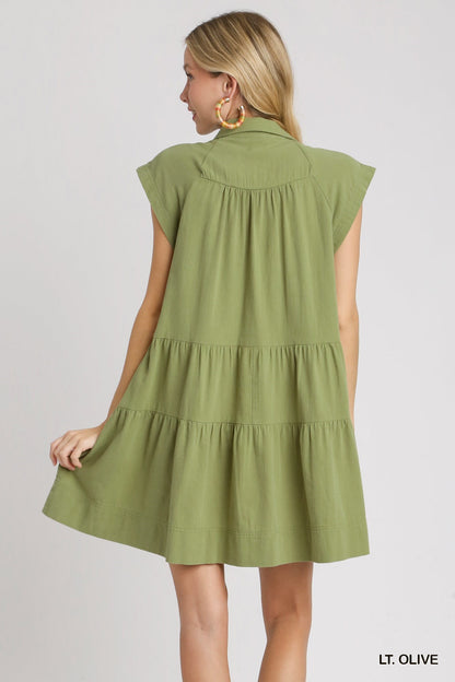 Umgee W Tiered Collar Dress LIGHT OLIVE