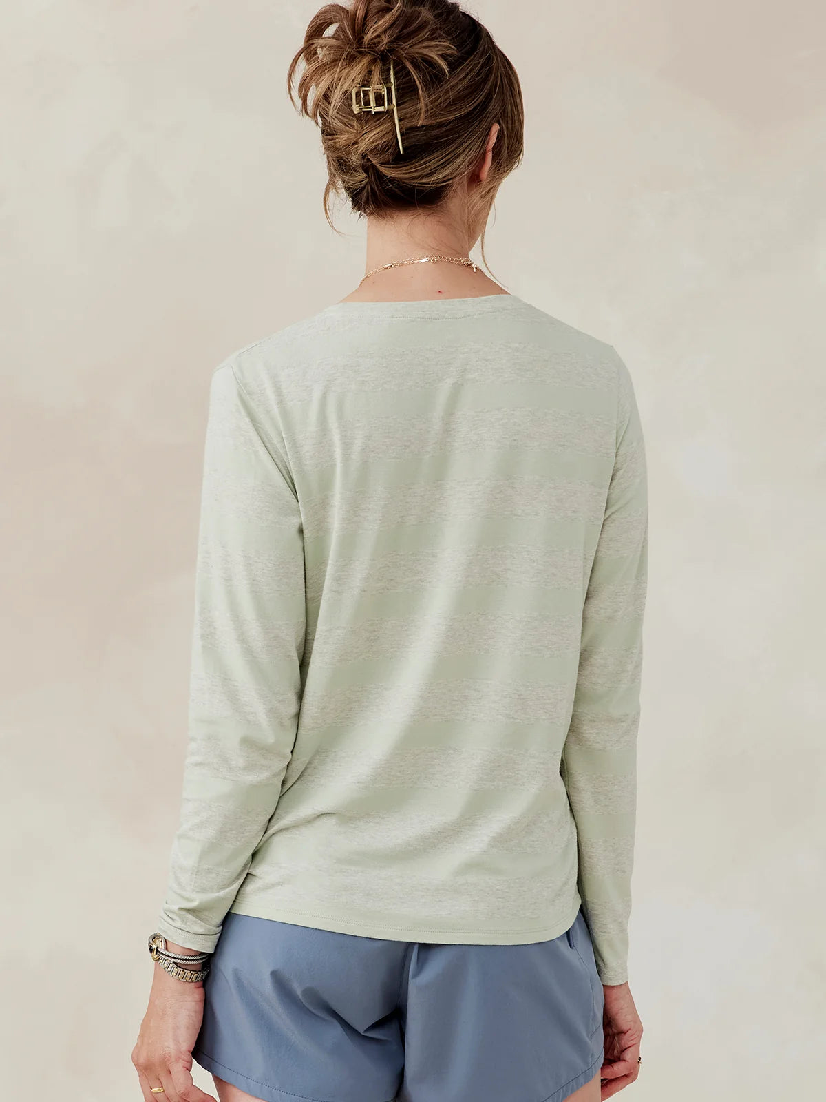 Tasc W All Day LS Stripe T-Shirt AGAVE HEATHER / SANCTUARY