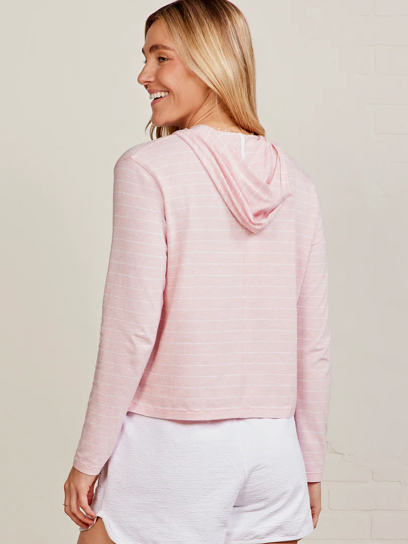 Tasc W Boardwalk Stripe Pocket Hoodie PINK GRAPEFRUIT HEATHER WHTE