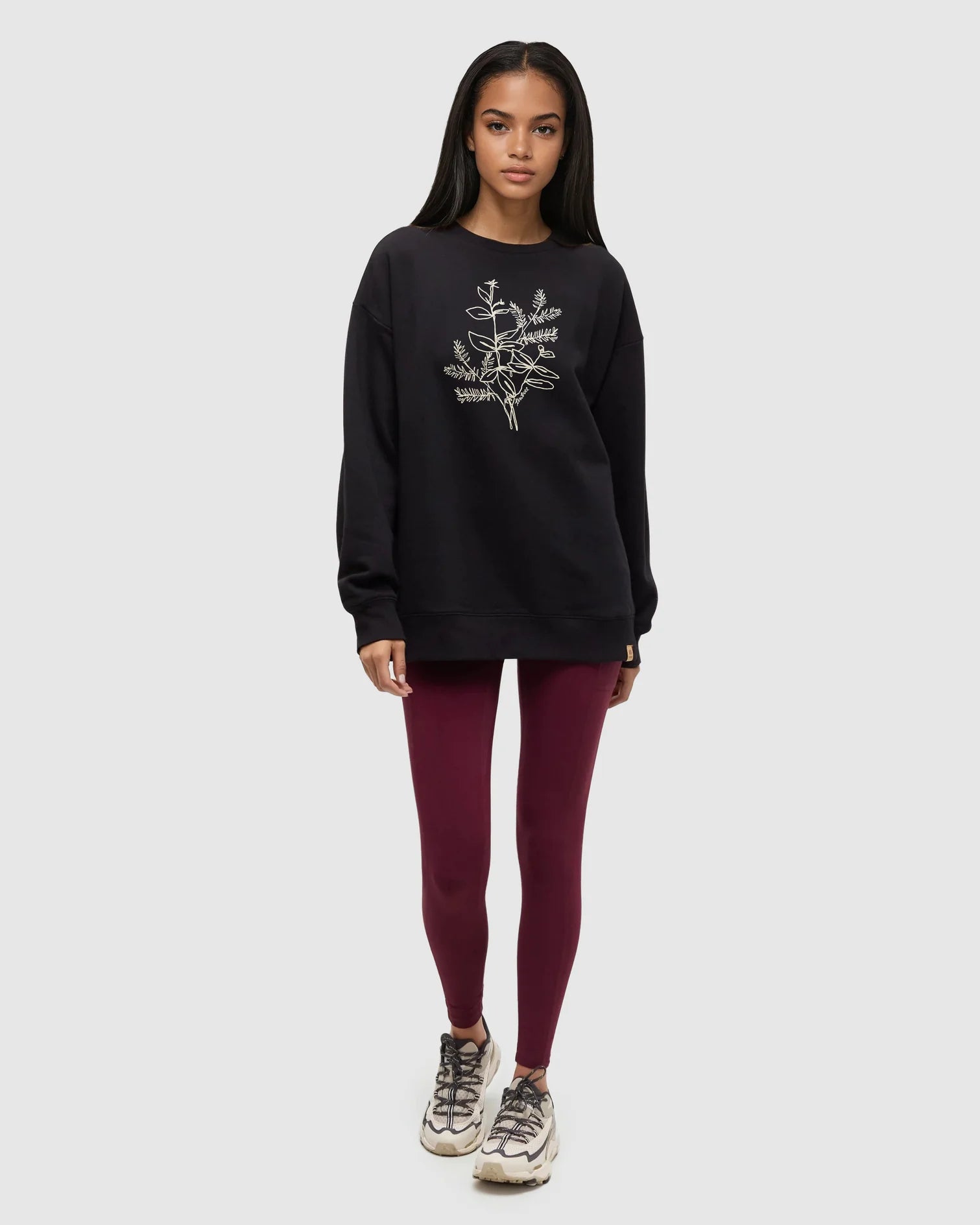 tentree W Autumn Flora Crew METEORITE BLACK