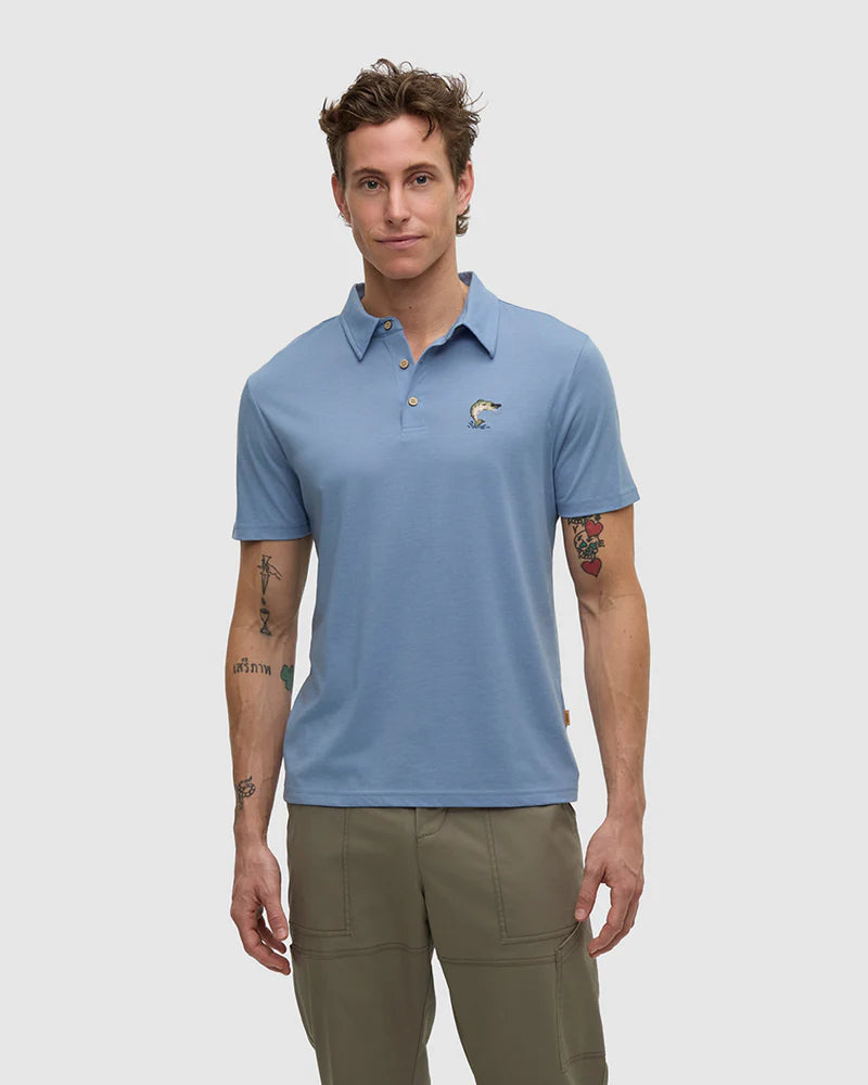 tentree M Lake Life Astir Polo LAKE BLUE HEATHER / LEAPING FISH