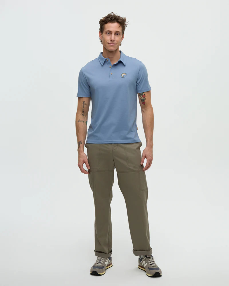 tentree M Lake Life Astir Polo LAKE BLUE HEATHER / LEAPING FISH