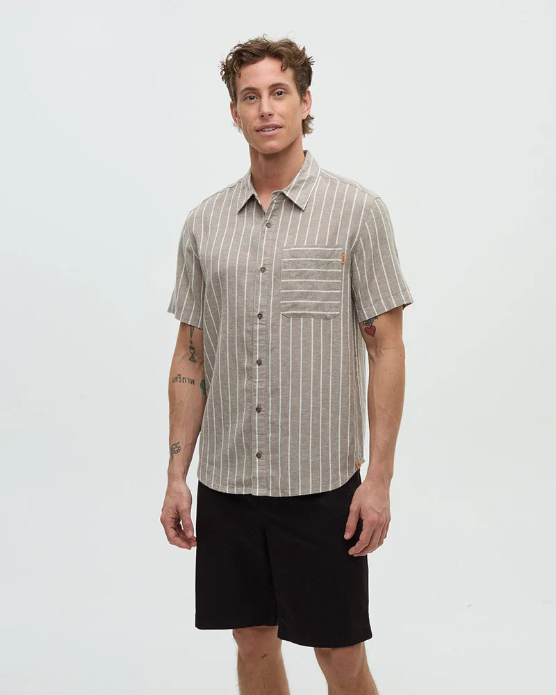 tentree M SS Dundas Shirt CLAY/WIDE PINSTRIPE