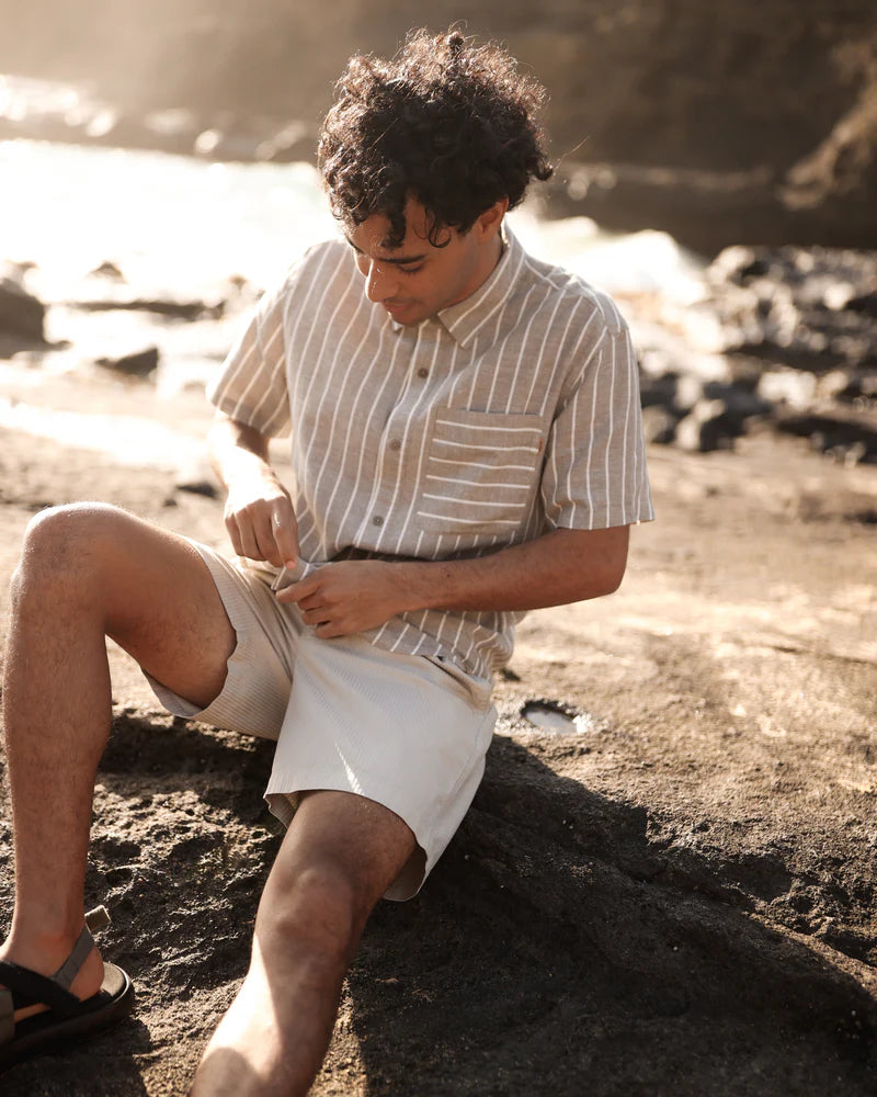 tentree M SS Dundas Shirt CLAY/WIDE PINSTRIPE