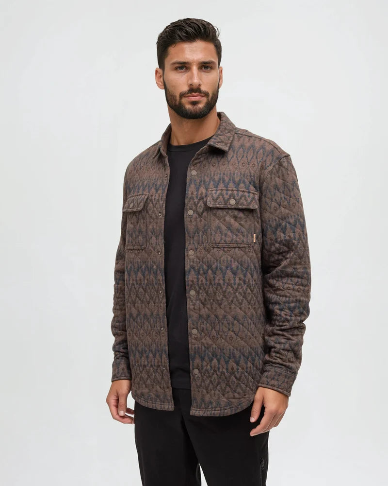 tentree M Quilted Colville Quilted Shacket ASHWOOD HEATHER PLATEAU PRINT