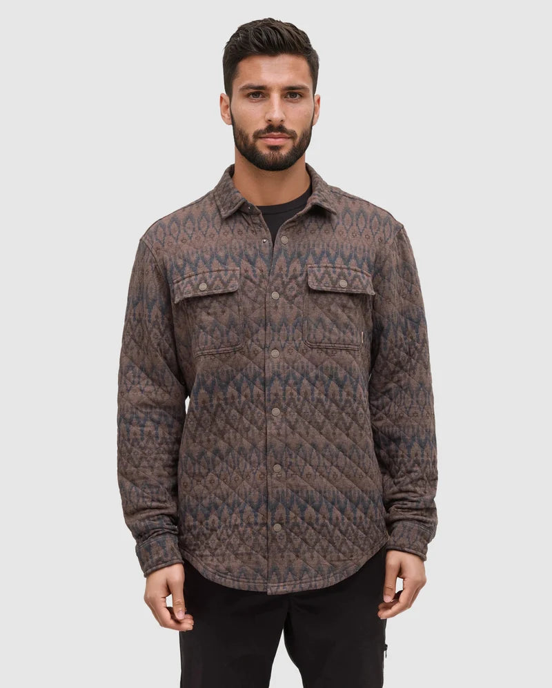 tentree M Quilted Colville Quilted Shacket ASHWOOD HEATHER PLATEAU PRINT