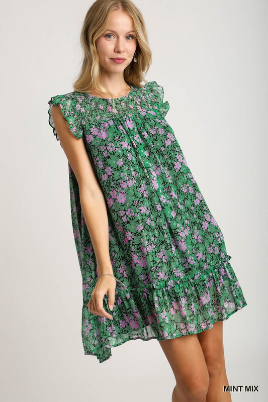 Umgee W Floral Print Dress MINT MIX