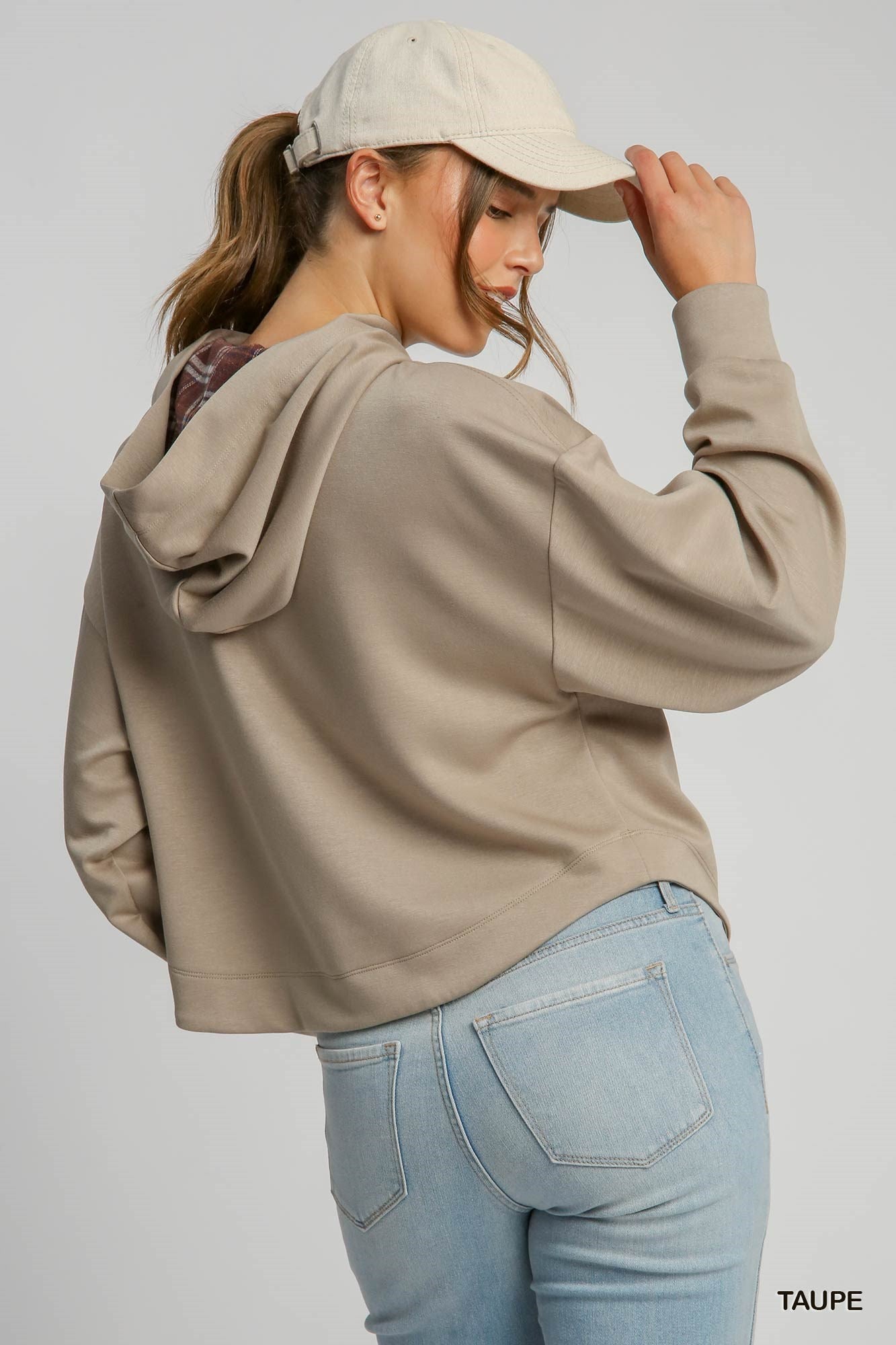 Umgee W Cropped Hoodie TAUPE