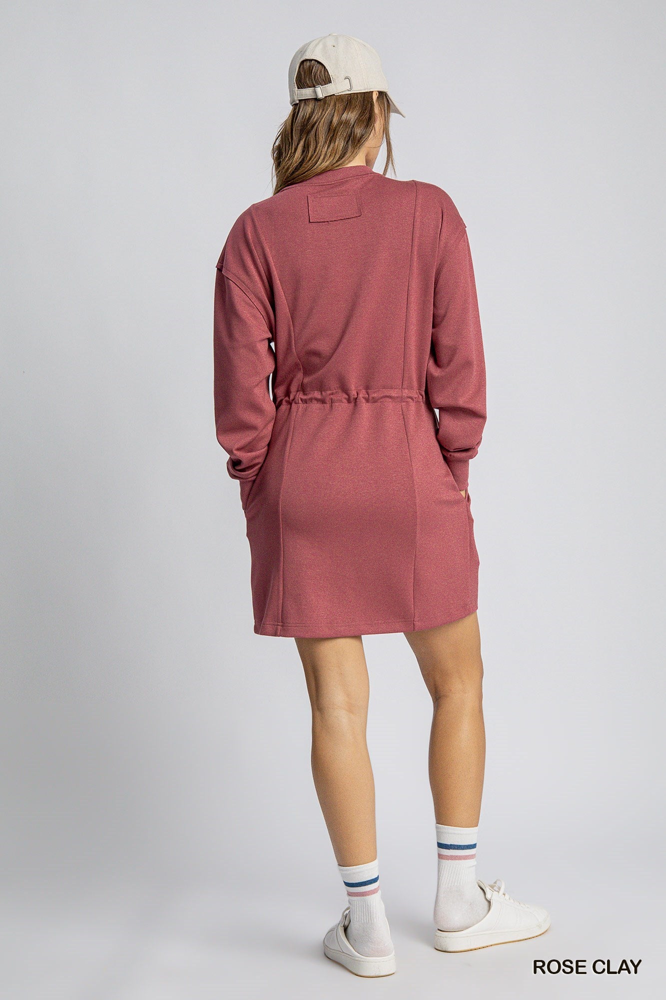 Umgee W Buttery Soft Sweatshirt Dress ROSE CLAY