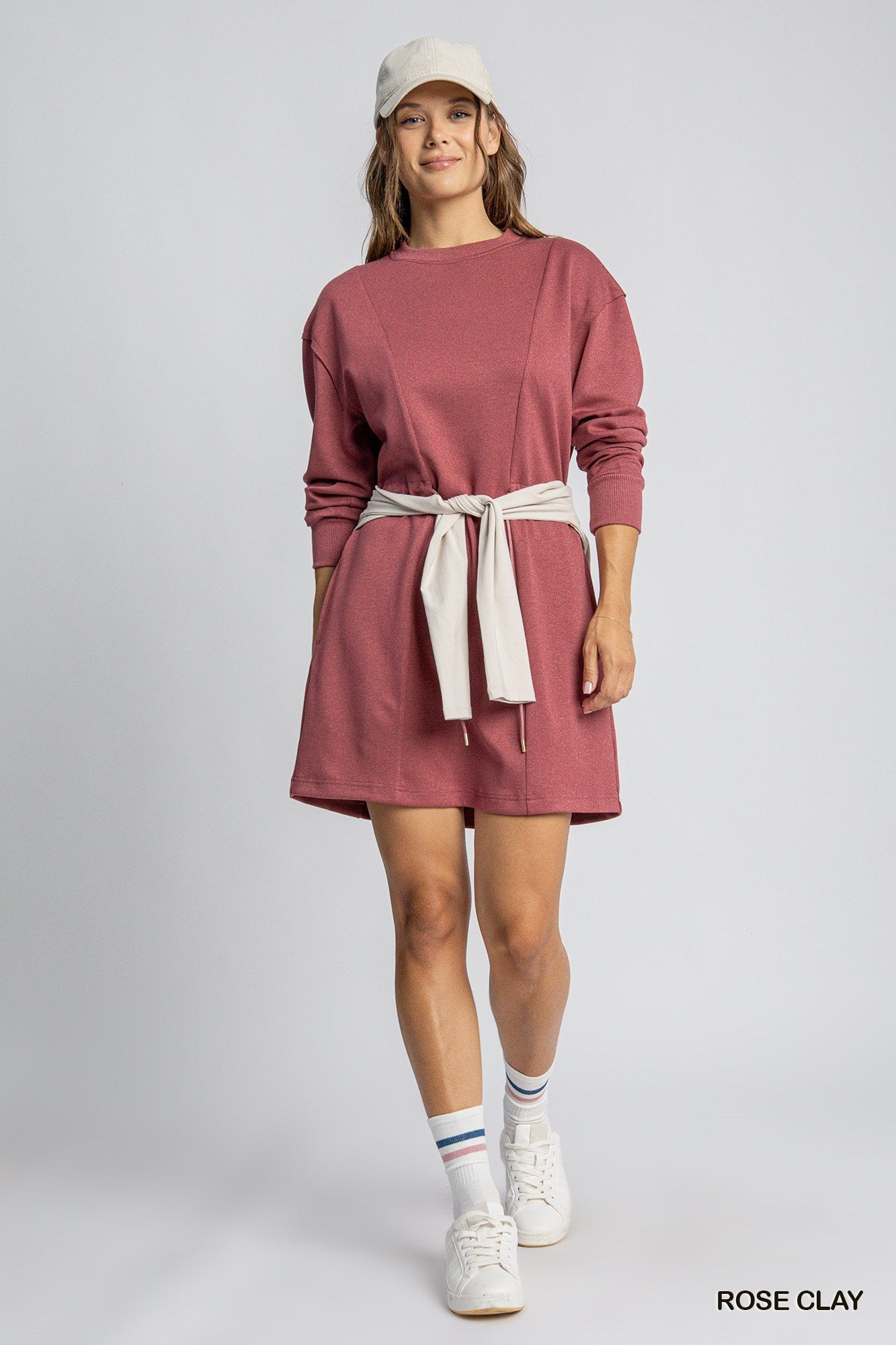 Umgee W Buttery Soft Sweatshirt Dress ROSE CLAY