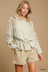 Umgee W Embroidered Lace Linen Shirt OATMEAL