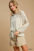 Umgee W Embroidered Lace Linen Shirt OATMEAL