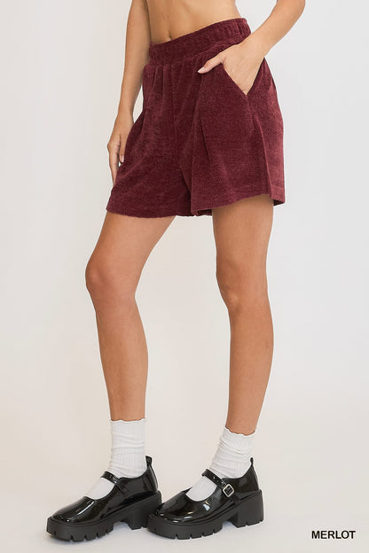 Umgee W Textured Knit Shorts MERLOT