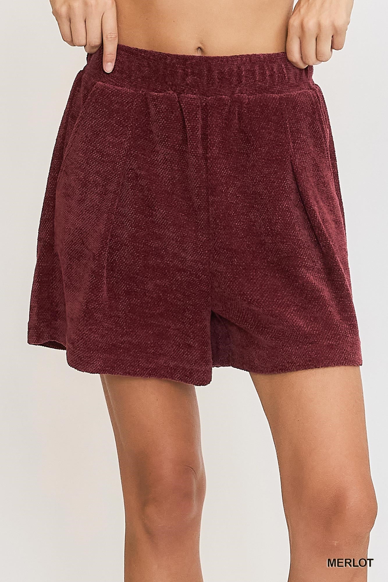 Umgee W Textured Knit Shorts MERLOT