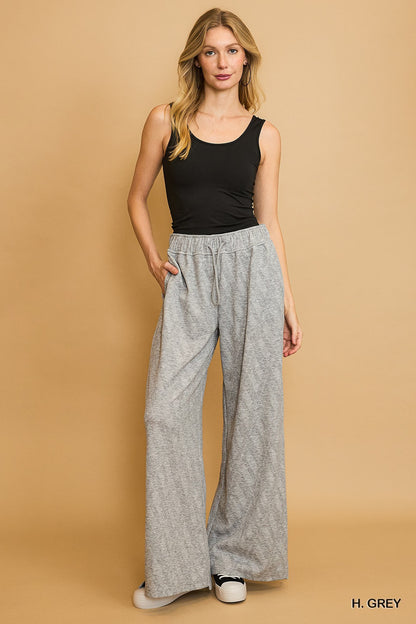 Umgee W Jacquard Baggy Sweatpants HEATHER GREY