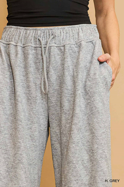 Umgee W Jacquard Baggy Sweatpants HEATHER GREY