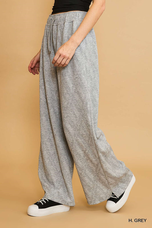 Umgee W Jacquard Baggy Sweatpants HEATHER GREY