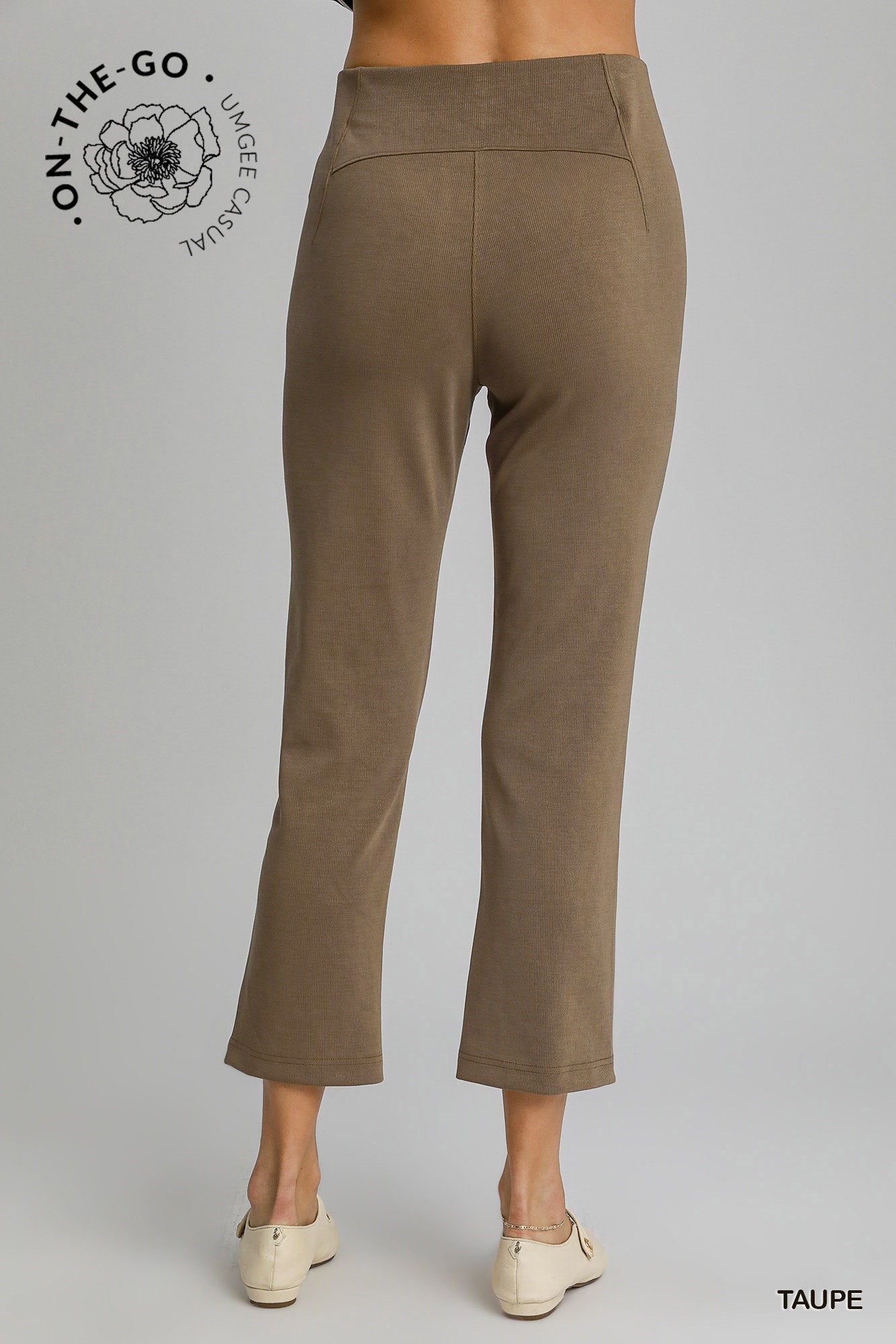 Umgee W Modal Ribbed High Rise Crop Pant TAUPE