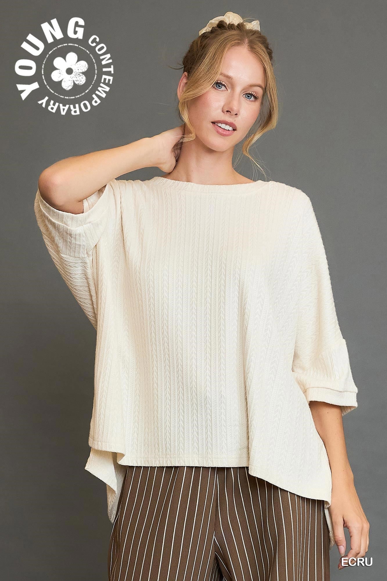 Umgee W Jacquard Oversized Top ECRU