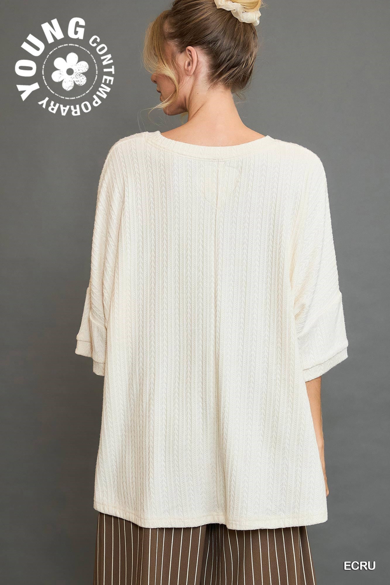 Umgee W Jacquard Oversized Top ECRU