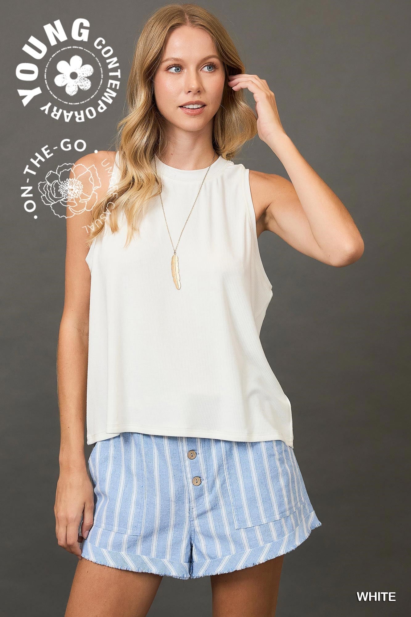 Umgee W Sleeveless Ribbed Top WHITE