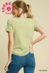 Umgee W V-Neck Fitted Henley Top TEA GREEN