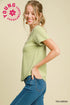 Umgee W V-Neck Fitted Henley Top TEA GREEN