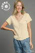 Umgee W V-Neck Fitted Henley Top CREAM