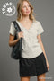 Umgee W V-Neck Henley Top HEATHER WHITE