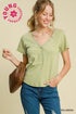 Umgee W V-Neck Fitted Henley Top TEA GREEN