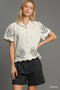 Umgee W Embroidered Scalloped Button Down OATMEAL