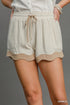 Umgee W Color Blocked Scalloped Hem Short OATMEAL