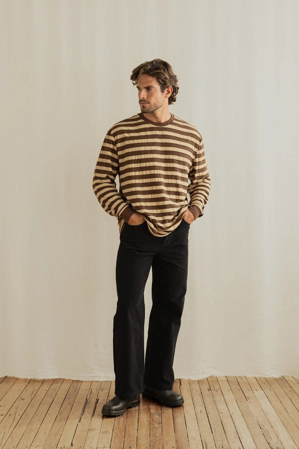 Rhythm M LS Textured Stripe Tee BROWN