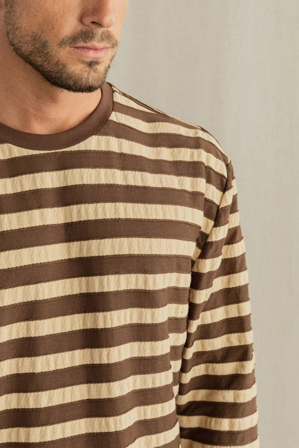Rhythm M LS Textured Stripe Tee BROWN