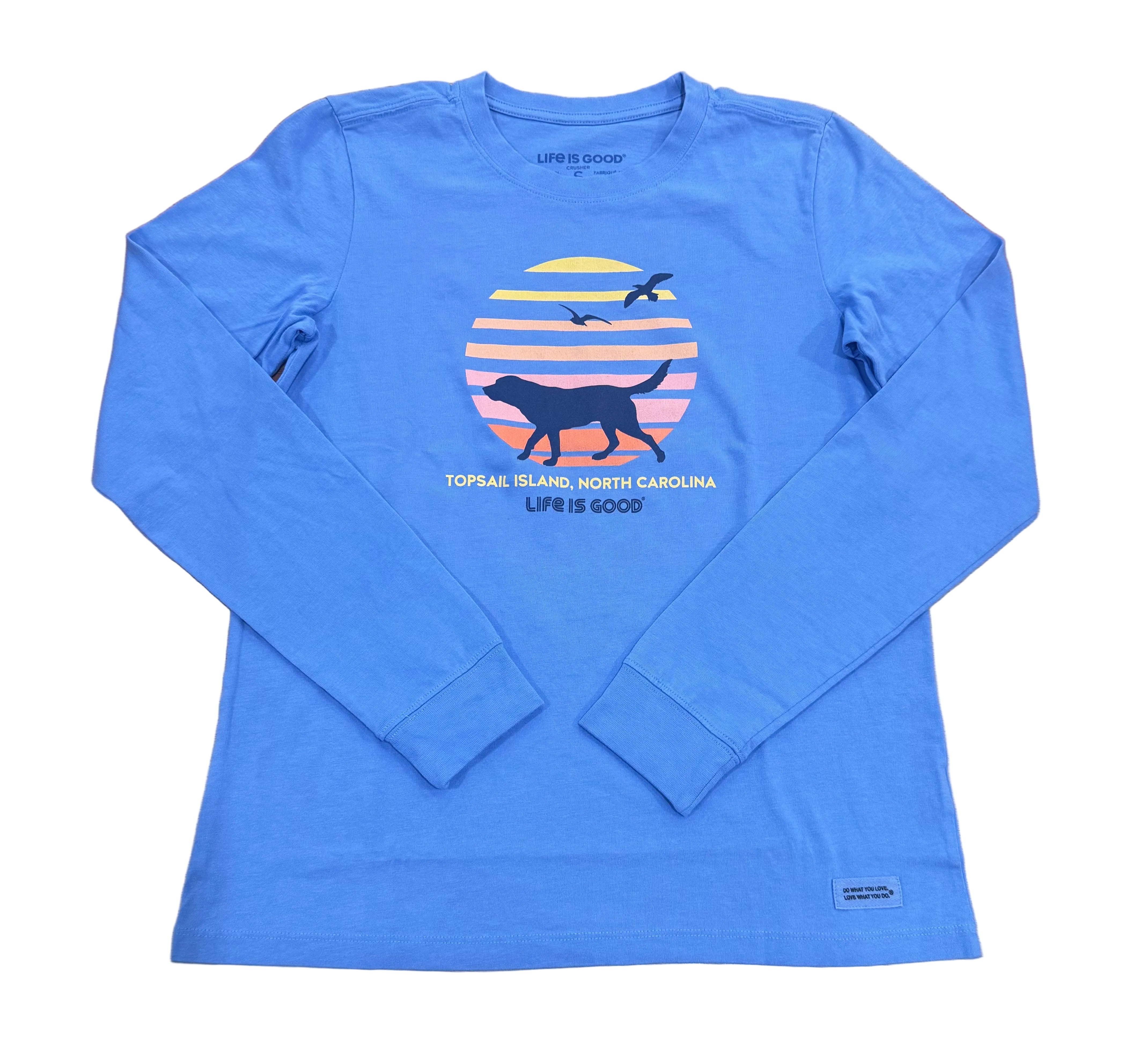 Life is Good W LS Crusher Retro Dog Beach CORNFLOWER BLUE