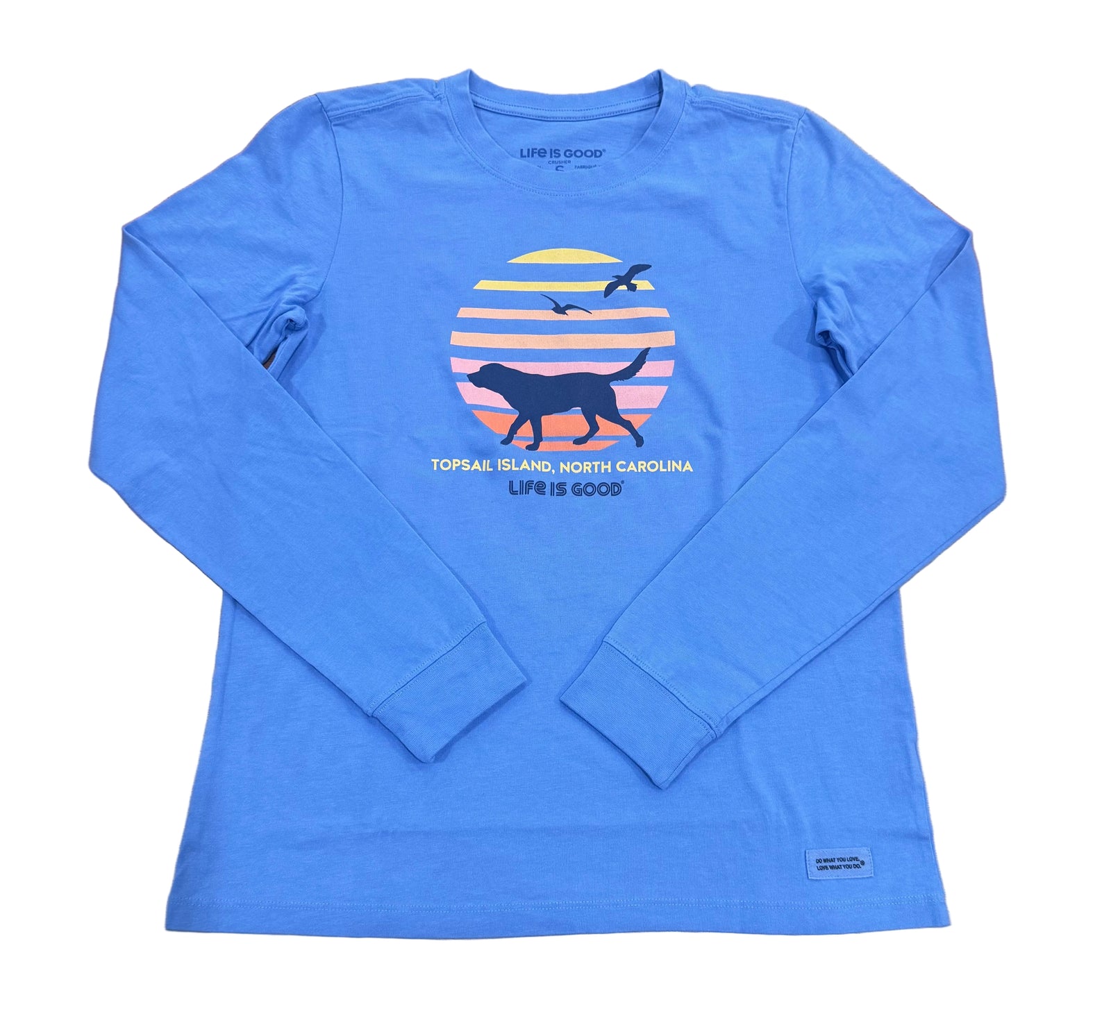 Life is Good W LS Crusher Retro Dog Beach CORNFLOWER BLUE