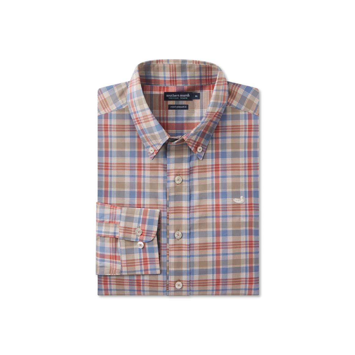 Southern Marsh M LS Franklin Plaid Performance Shirt WASHED SLATE / BURNT ORANGE